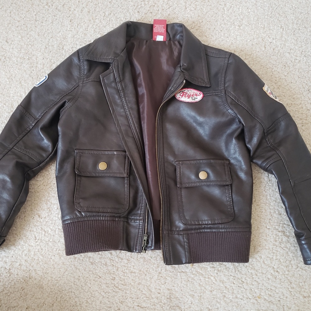 Faux Leather Aviator Inspired Boys Jacket